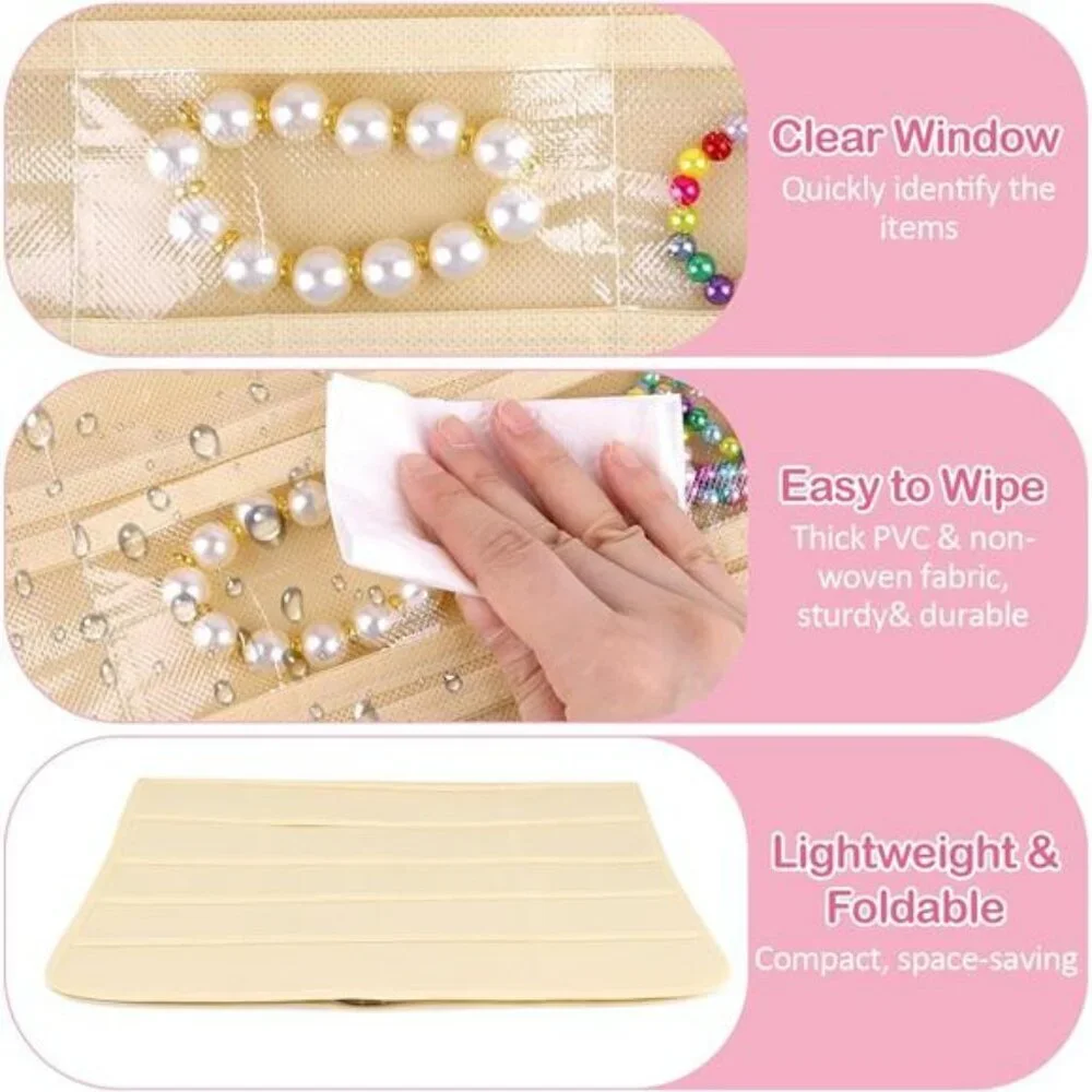 Hanging Jewelry Organizer Closet Storage with 80 Clear Pockets Earrings Necklace